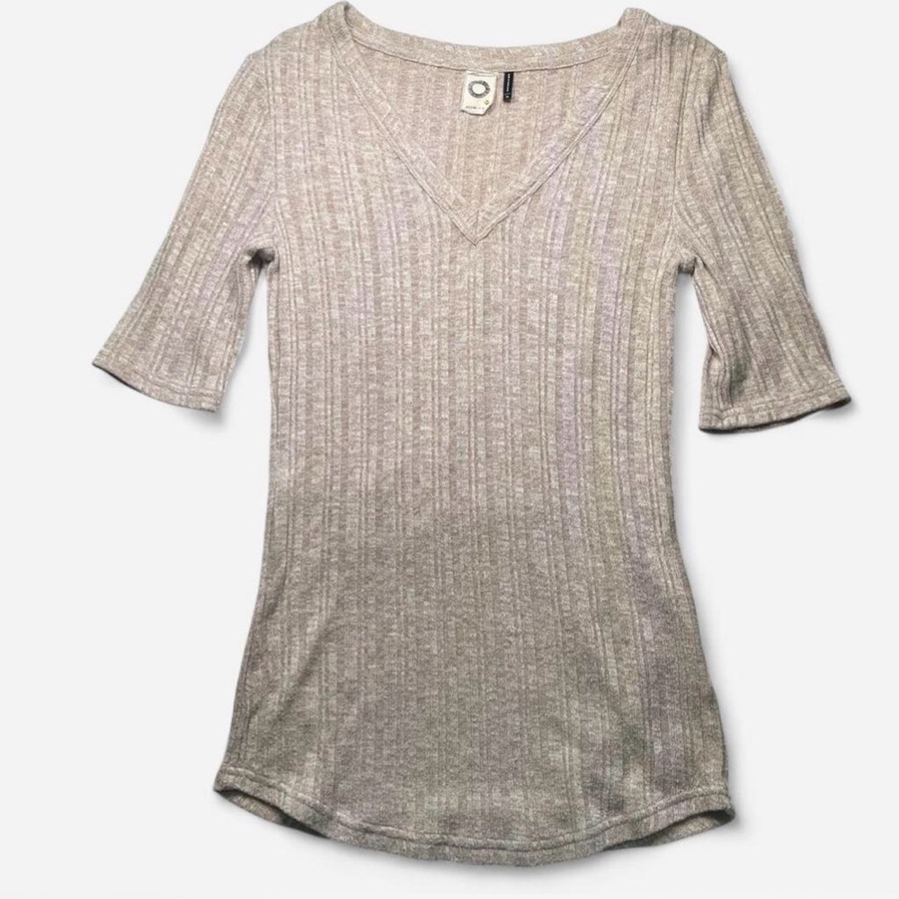 Akemi + Kin Anthropologie Heather Oatmeal Beige Ivory Ribbed Knit Sweater Top